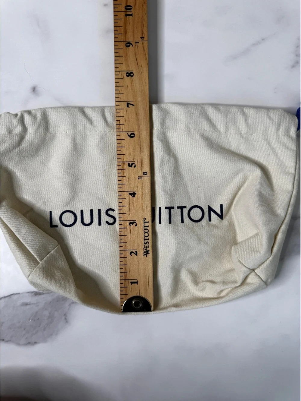 Louis Vuitton Dust Bag Drawstring Storage Pouch Beige Blue Logo 11” x 7”